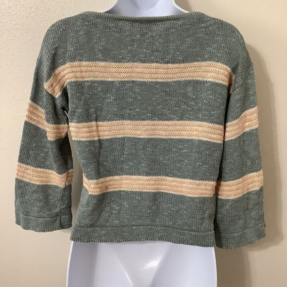 Vintage Prophecy Cottagecore Grandpacore Linen Blend Sage Striped Knit Sweater M - Picture 8 of 11